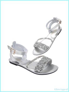 Women's Sparkly Rhinestone Flat Sandals Glitter Bling
